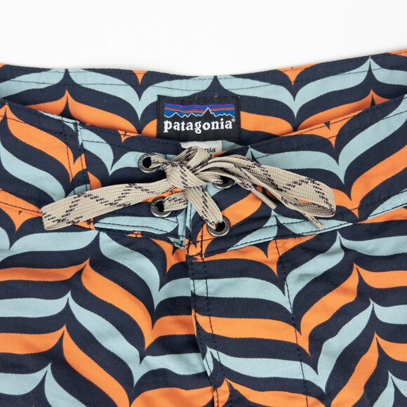 Patagonia Wavefarer Board Shorts Men's 34 Orange Blue Wavy Print Unlined Beach - Picture 5 of 11